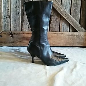 Black Leather Heel Boots